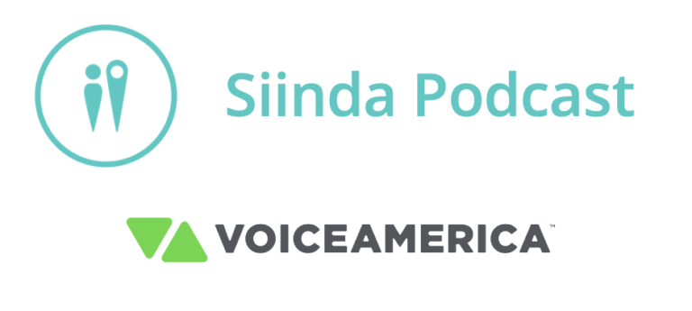 Siinda pin with Siinda podcast text and Voiceamerica logo